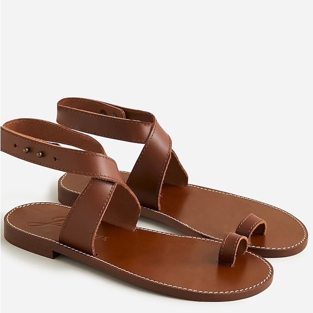 J Crew ankle wrap leather sandal with toe wrap, Dark Brown Color